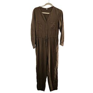 Old Navy Frosted Olive Utility Jumpsuit Pockets M Long Sleeve Drawstring Waist a